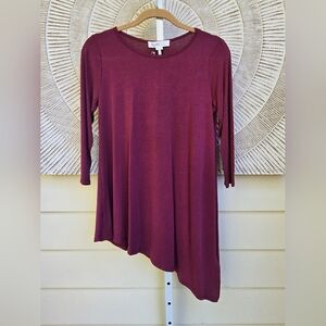 Rohb by Joyce Azria Assymetrical Hem Long Sleeve Modal Blend Top NEW Burgandy